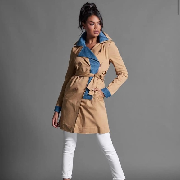 Venus Trench Coat Denim Trim Cotton Sz 4 - Picture 15 of 15